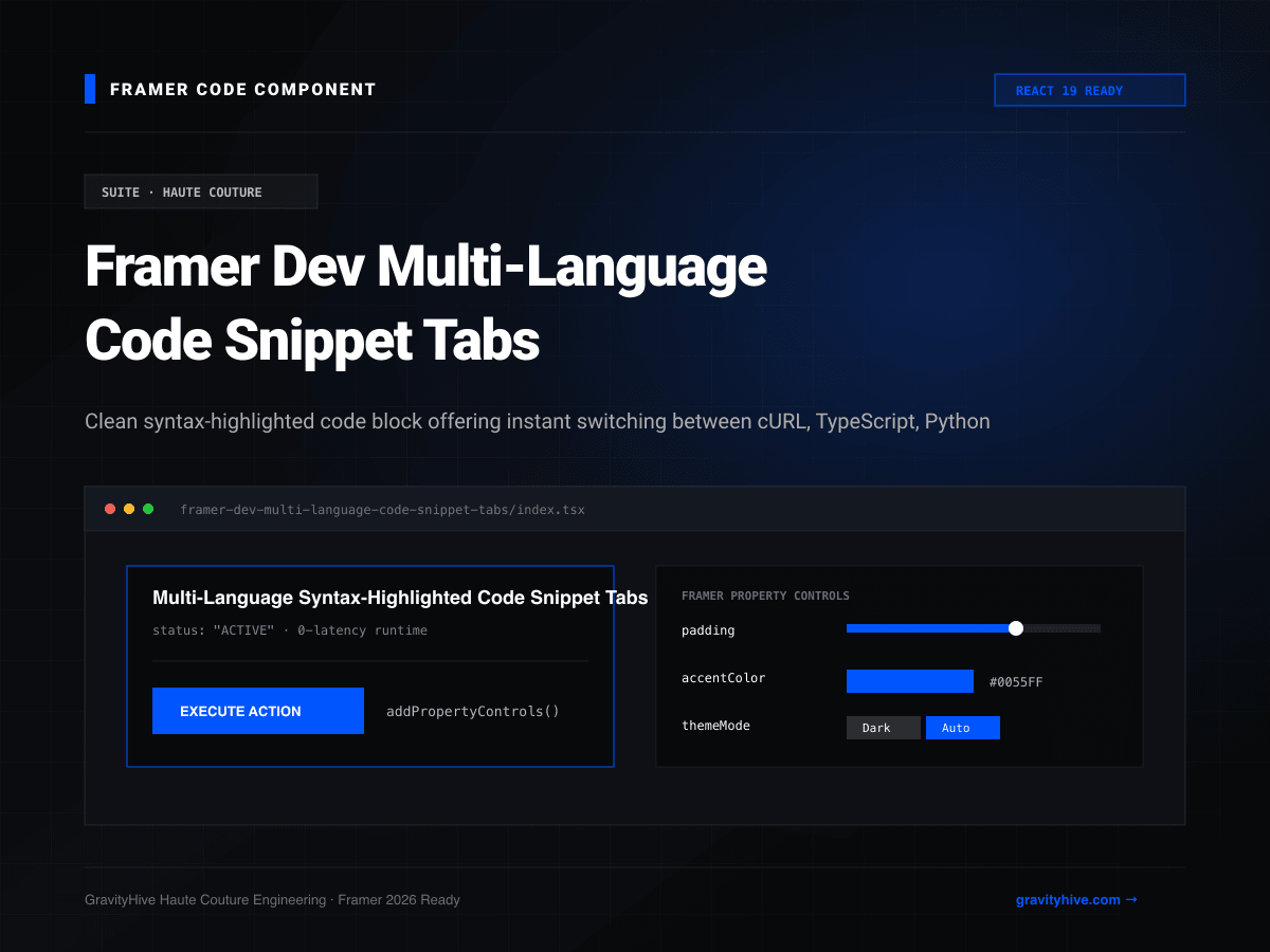 Framer Dev Multi-Language Code Snippet Tabs