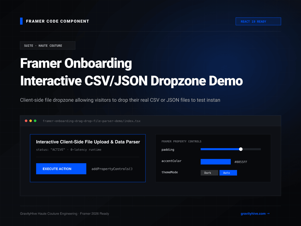 Framer Onboarding Interactive CSV/JSON Dropzone Demo
