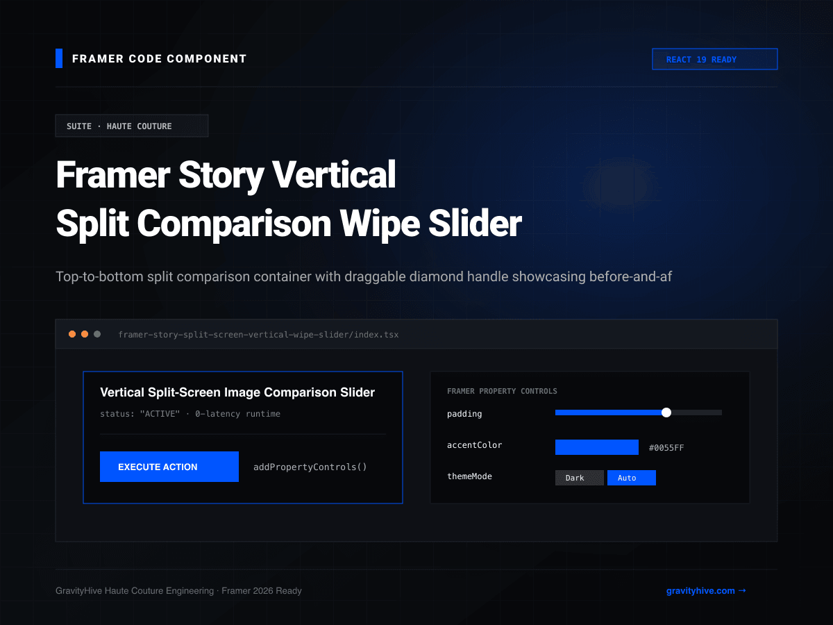 Framer Story Vertical Split Comparison Wipe Slider